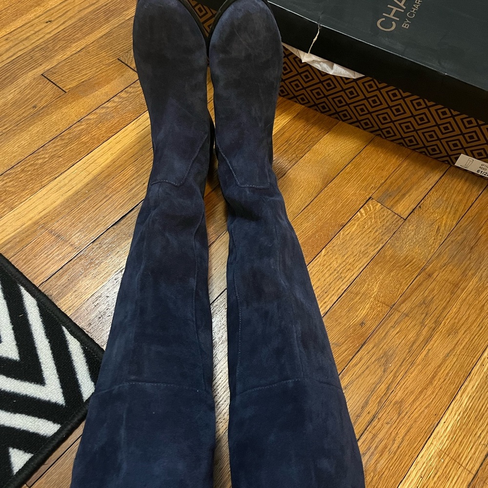 Blue suede knee boots